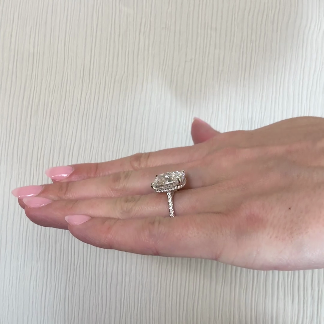 Cushion 8.50tcw Lab Grown Diamond Hidden Halo Pave Cathedral Style Engagement Ring, D-E-F Color, VVS-VS Clarity