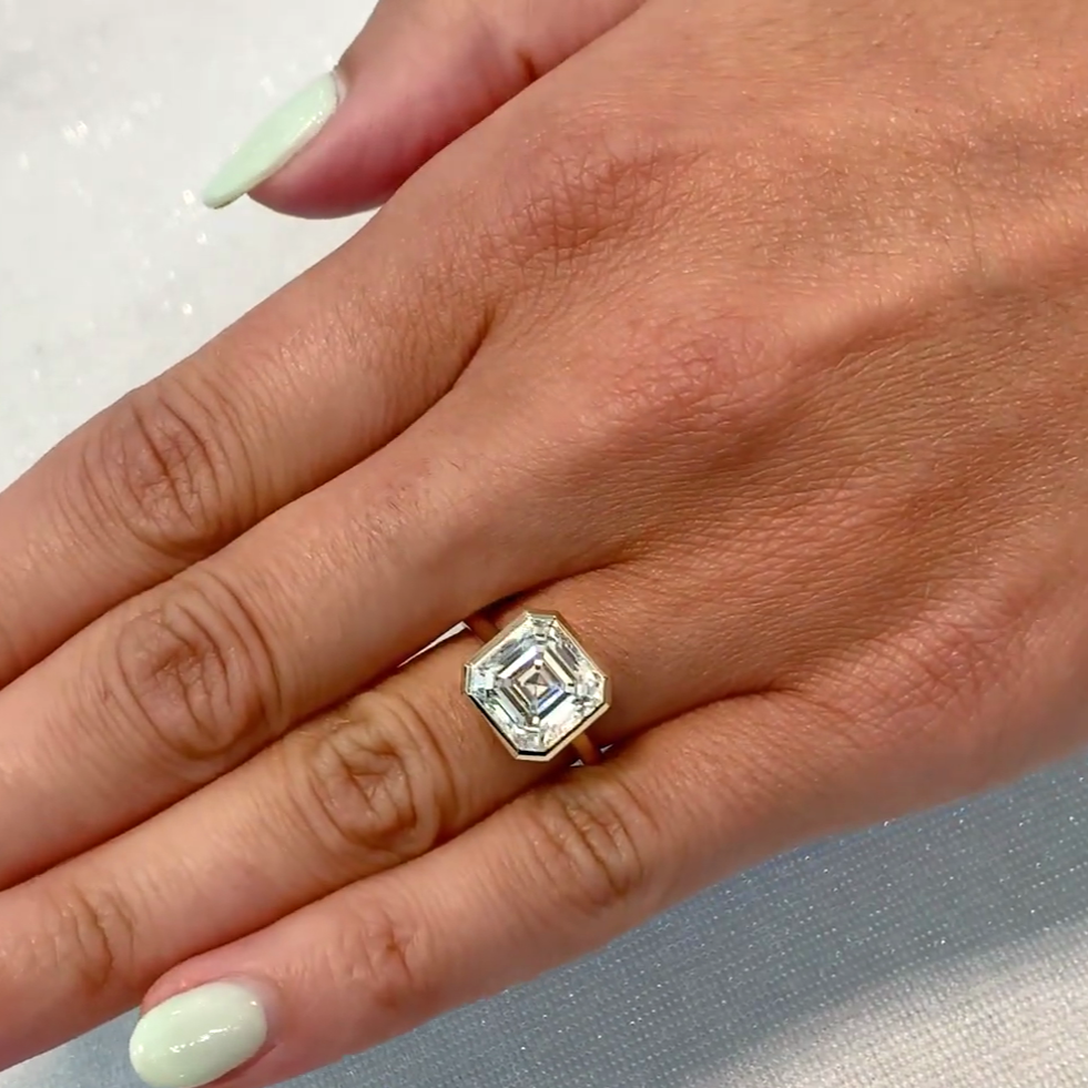 Asscher 4.00ct Lab Grown Diamond Bezel Set Engagement Ring, D-E-F Color, VVS-VS Clarity - IGI certified