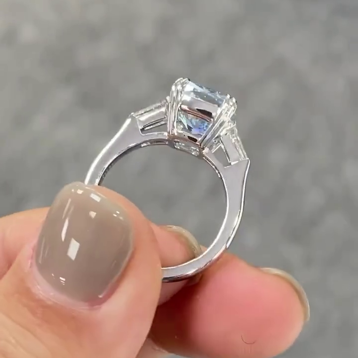 Fancy Blue Cushion Cut 3.50tcw Lab Grown Diamond Engagement Ring | Three Stone Design | IGI Certified | 10k 14k 18k Platinum Gold