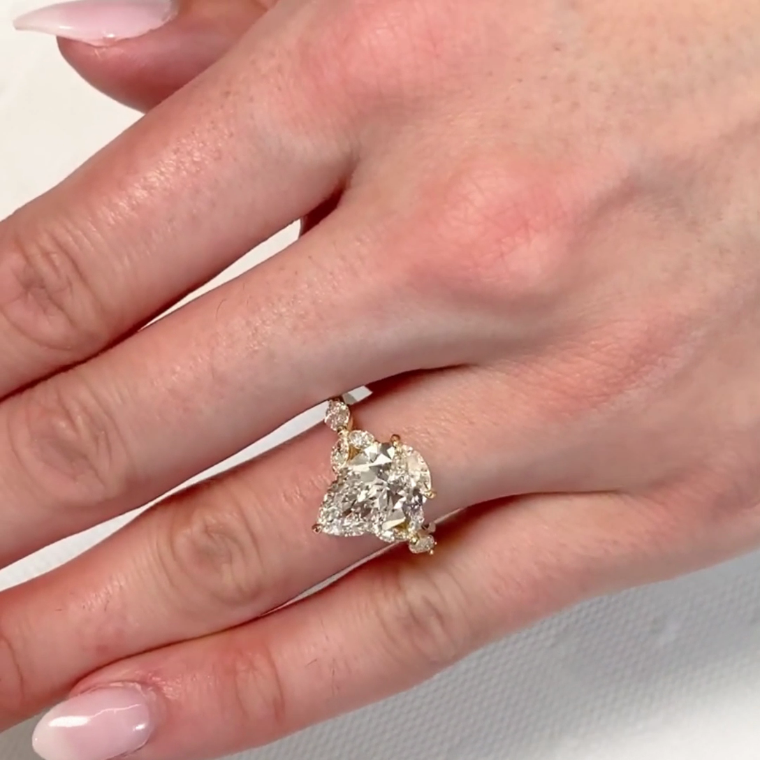 Pear 3.90tcw Lab Grown Diamond Seven Stone Engagement Ring, EF Color, VS Clarity - IGI Certified