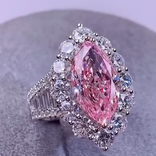 Marquise Fancy Pink 4.00tcw Lab Grown Diamond Halo Pave Engagement Ring, VVS-VS Clarity