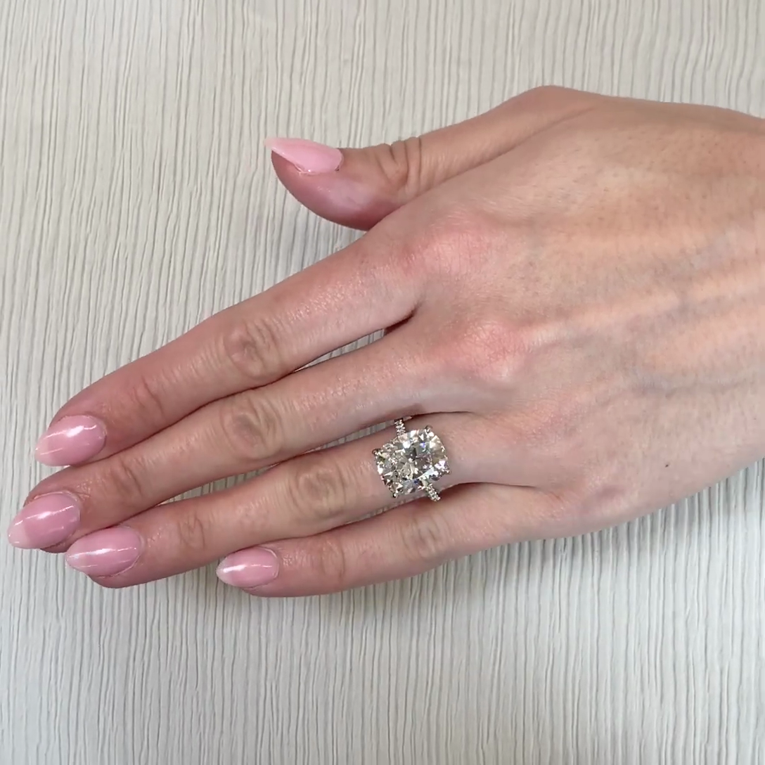 Cushion 8.50tcw Lab Diamond Hidden Halo Cathedral Ring | IGI Certified | D-E-F | VVS–VS