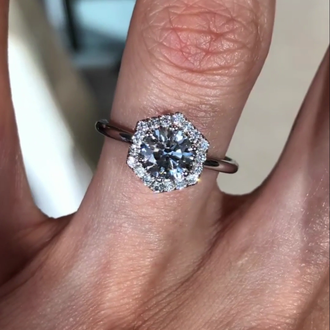 Round 2.60tcw Lab Diamond Hexagon Halo Engagement Ring | 2ct Center | IGI Certified