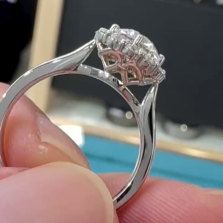 Round 1.15tcw Lab Grown Diamond Halo cathedral Enagegament Ring, DEF Color, VVS-VS Clarity