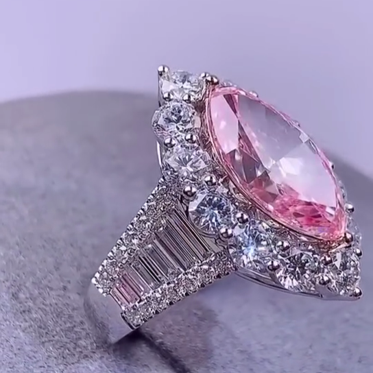 Marquise Fancy Pink 4.00tcw Lab Grown Diamond Halo Pave Engagement Ring, VVS-VS Clarity