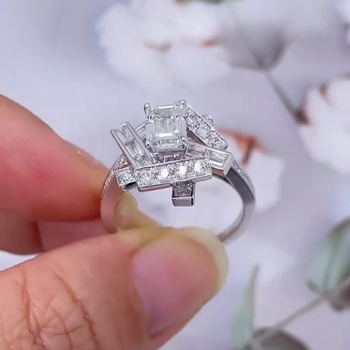 Emerald 3.00tcw Lab Grown Diamond Halo Channel Pave Unique Style Engagement Ring, D-E-F Color, VVS-VS Clarity - IGI Certificate