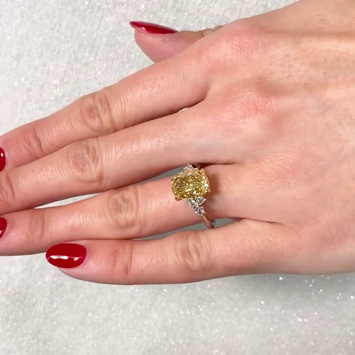 Fancy Yellow Cushion 3.40tcw Lab Diamond Seven-Stone Ring | IGI Certified