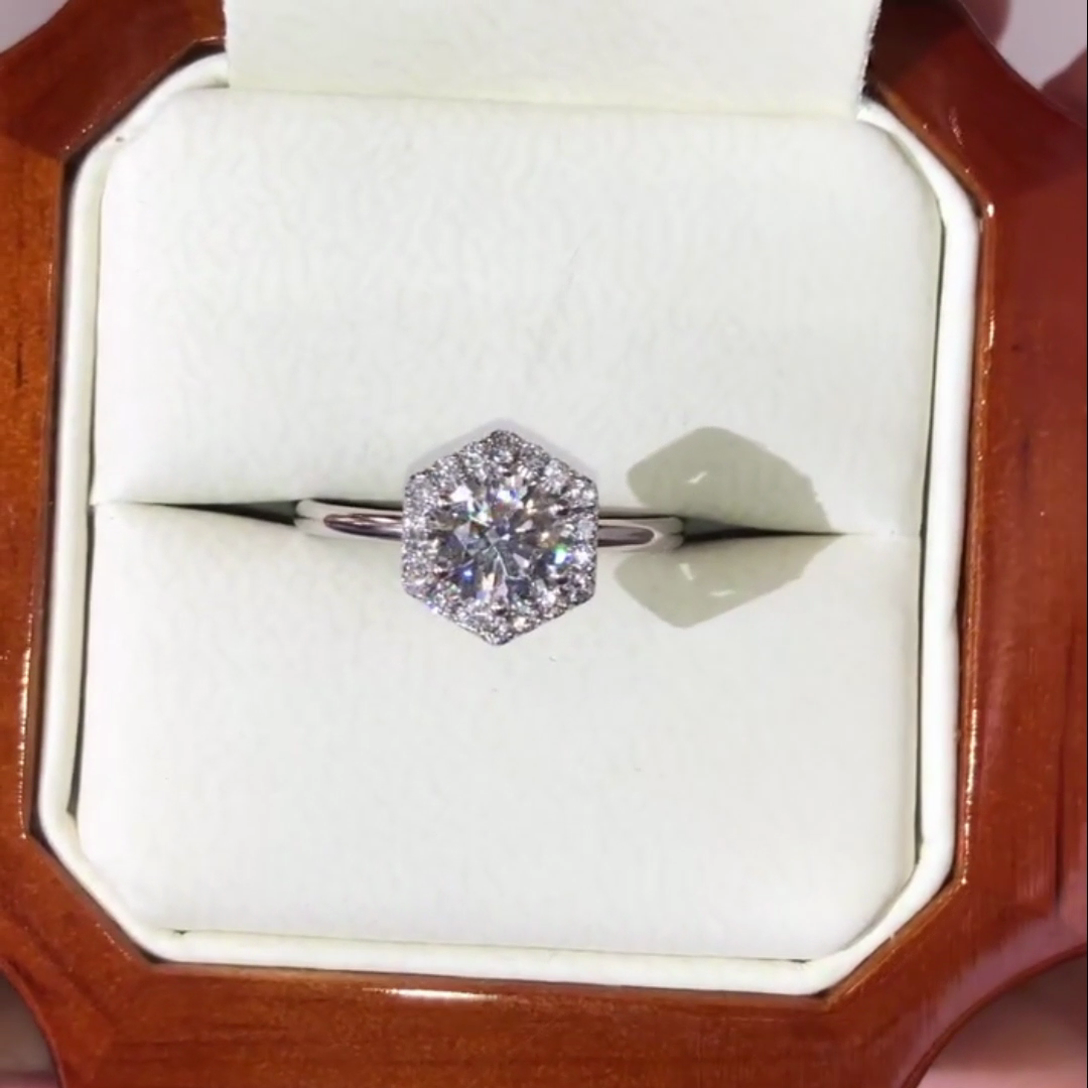 Round 2.60tcw Lab Diamond Hexagon Halo Engagement Ring | 2ct Center | IGI Certified