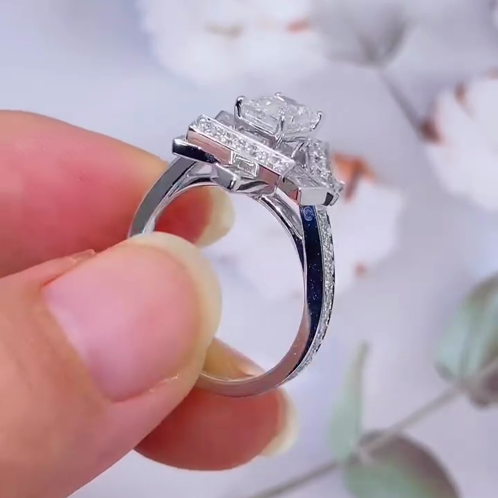Emerald 3.00tcw Lab Grown Diamond Halo Channel Pave Unique Style Engagement Ring, D-E-F Color, VVS-VS Clarity - IGI Certificate