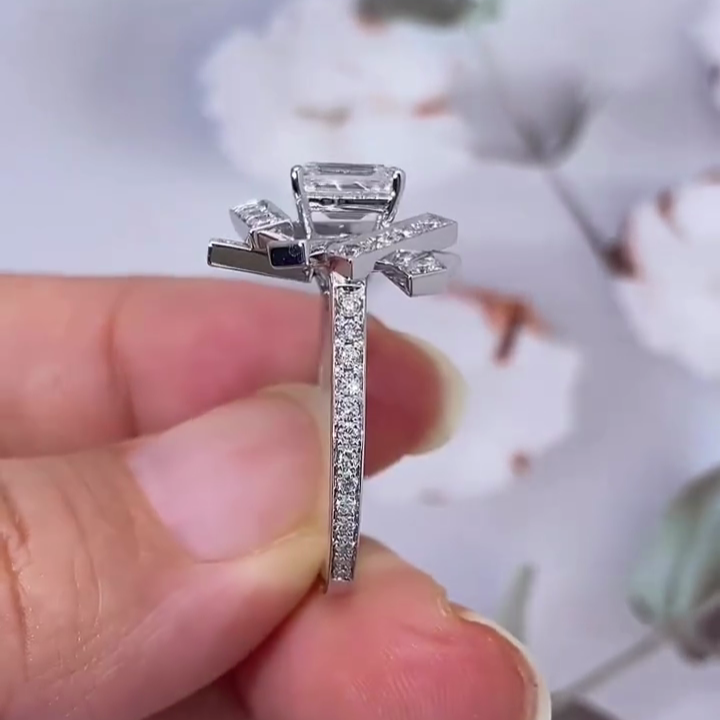 Emerald 3.00tcw Lab Grown Diamond Halo Channel Pave Unique Style Engagement Ring, D-E-F Color, VVS-VS Clarity - IGI Certificate