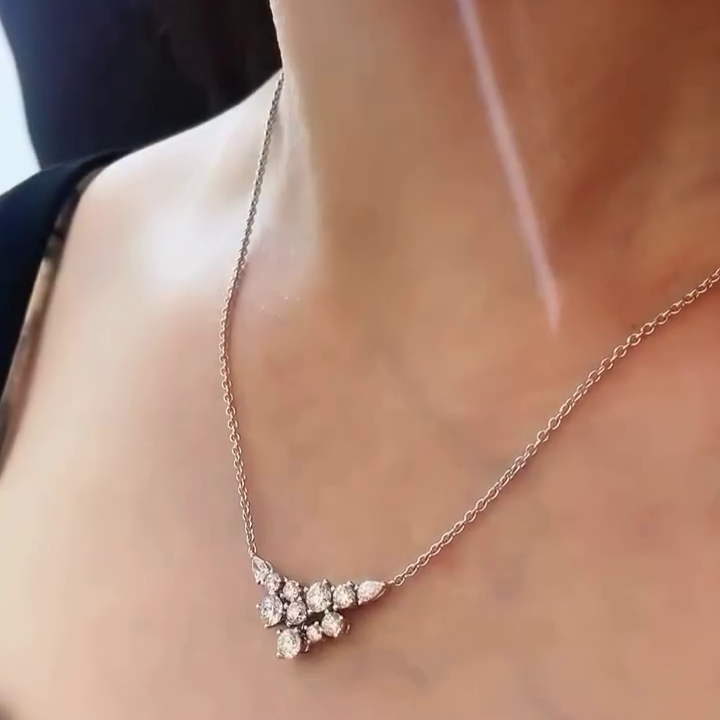 4.00tcw Round And Pear Lab Diamond Necklace | IGI Certified | DEF VVS–VS Clarity