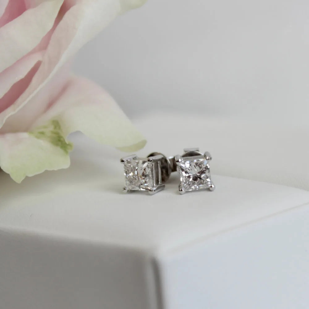 Princess Cut Lab Grown Diamond Stud Earrings, EF Color, VS Clarity, IGI Certified