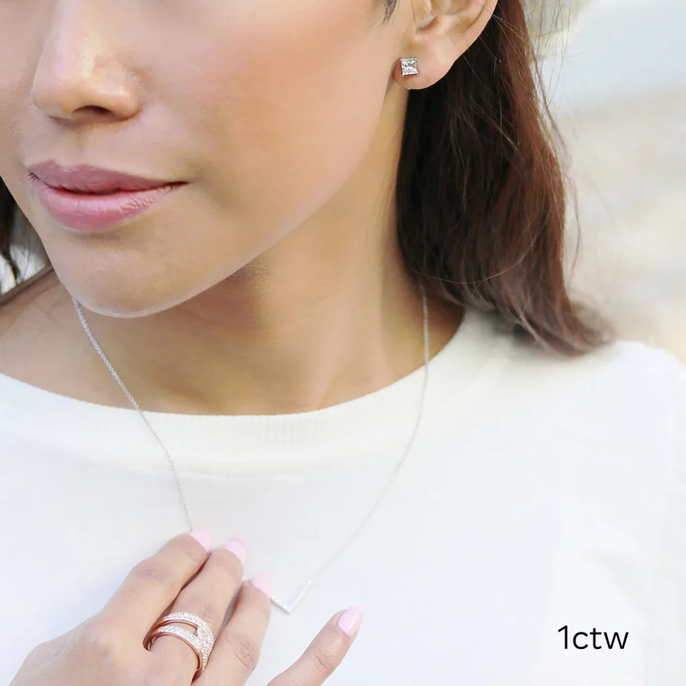 Princess Cut Lab Grown Diamond Stud Earrings, EF Color, VS Clarity, IGI Certified