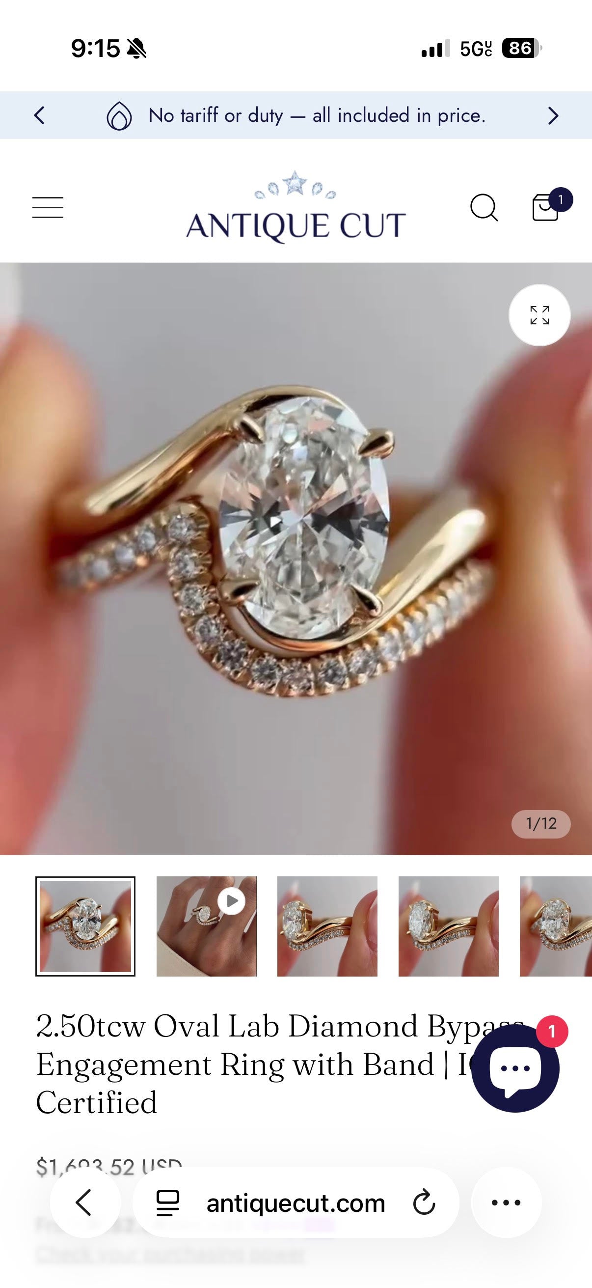 Custom order - Matching band with 3.50tcw Oval Lab Diamond Bypass Engagement Ring