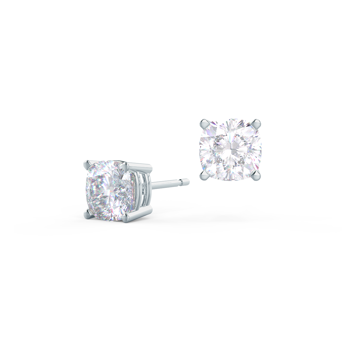 Cushion Lab Grown Dimaond Stud Solitaire Earrings, EF Color, VS Clarity, IGI Certified diamond