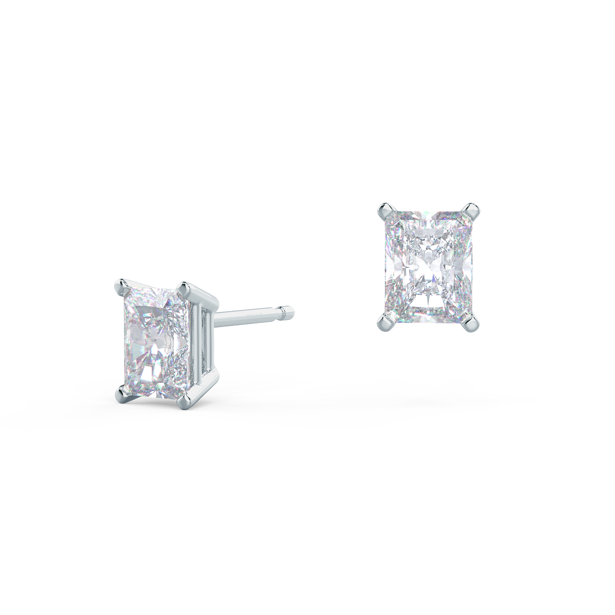 Radiant Lab Grown Diamond Stud Solitaire Earrings, EF Color, VS Clarity, IGI Certified