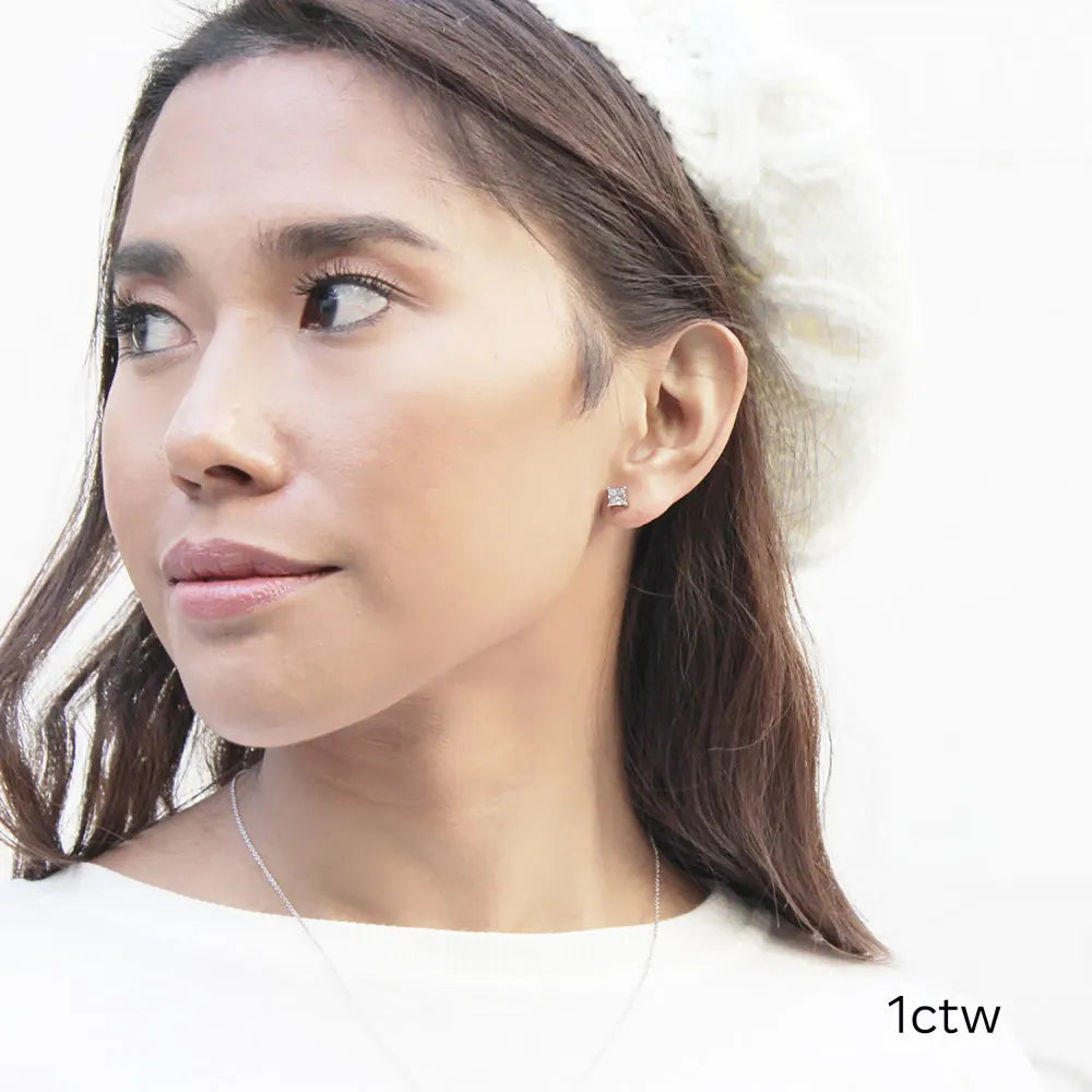 Princess Cut Lab Grown Diamond Stud Earrings, EF Color, VS Clarity, IGI Certified