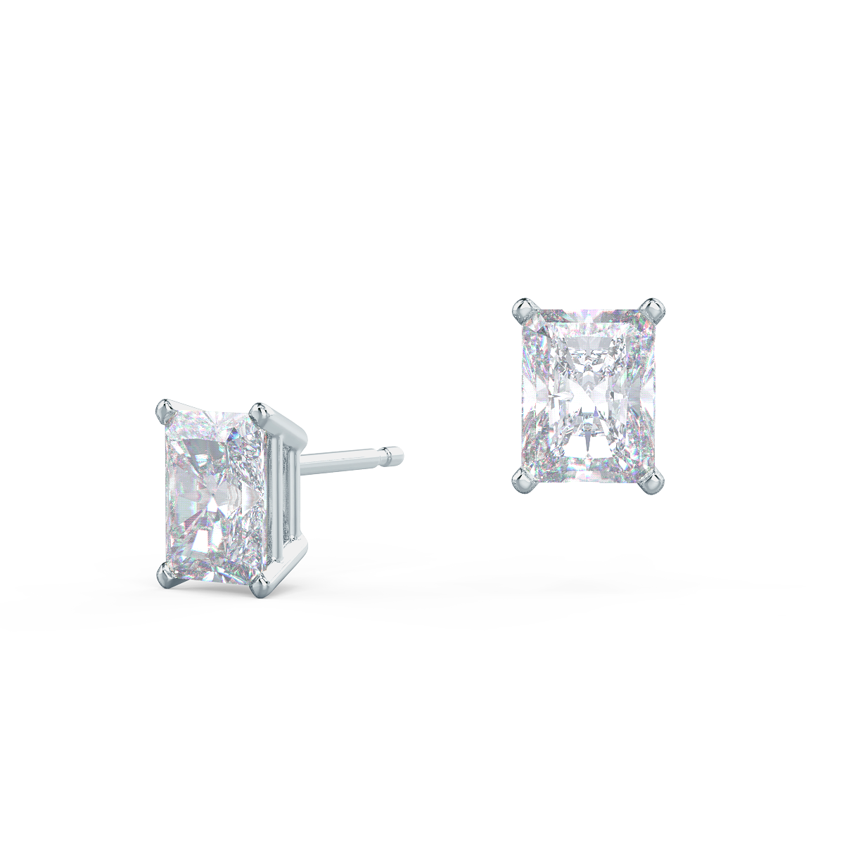 Radiant Lab Grown Diamond Stud Solitaire Earrings, EF Color, VS Clarity, IGI Certified