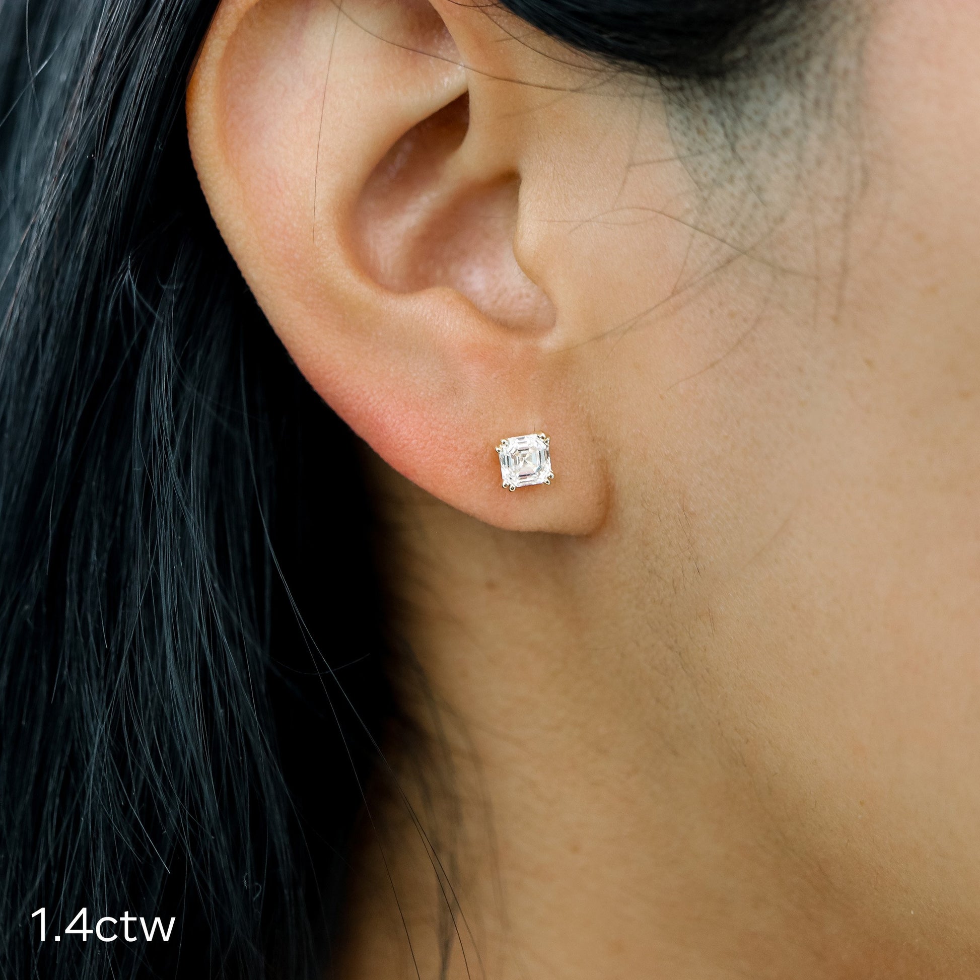 Asscher Lab Grown Diamond Double Prong Stud Solitaire Earrings, EF Color, VS Clarity, IGI Certified